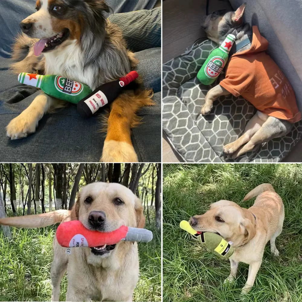 ThePetzStore™ Squeaky Plush Bottle Dog Toy