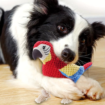 ThePetzStore™ Interactive Squeaky Parrot Plush & Rope Dog Toy