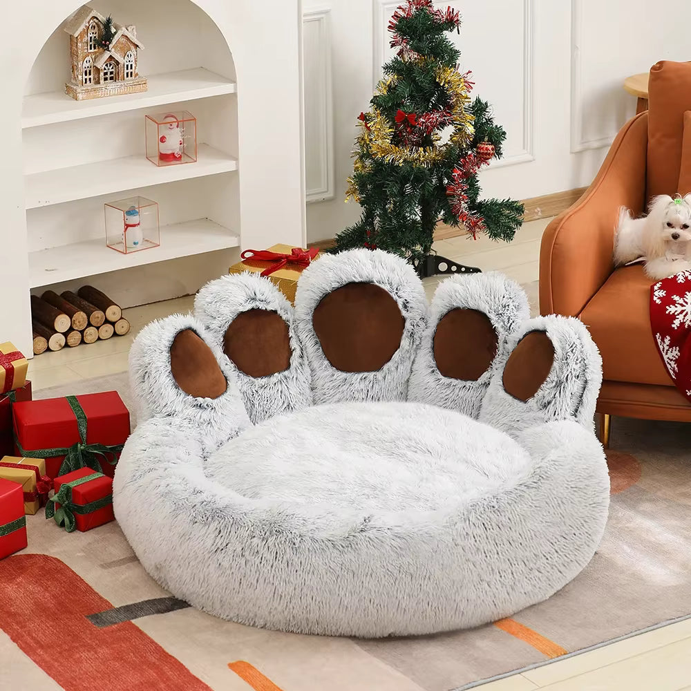 Plush Paw-Shaped Calming Pet Bed