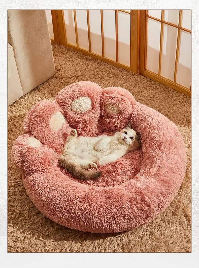 Plush Paw-Shaped Calming Pet Bed