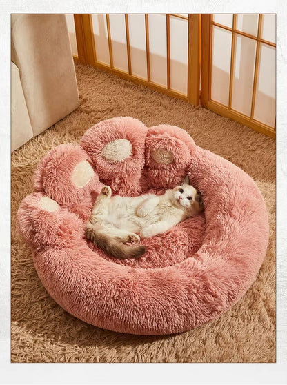 Plush Paw-Shaped Calming Pet Bed