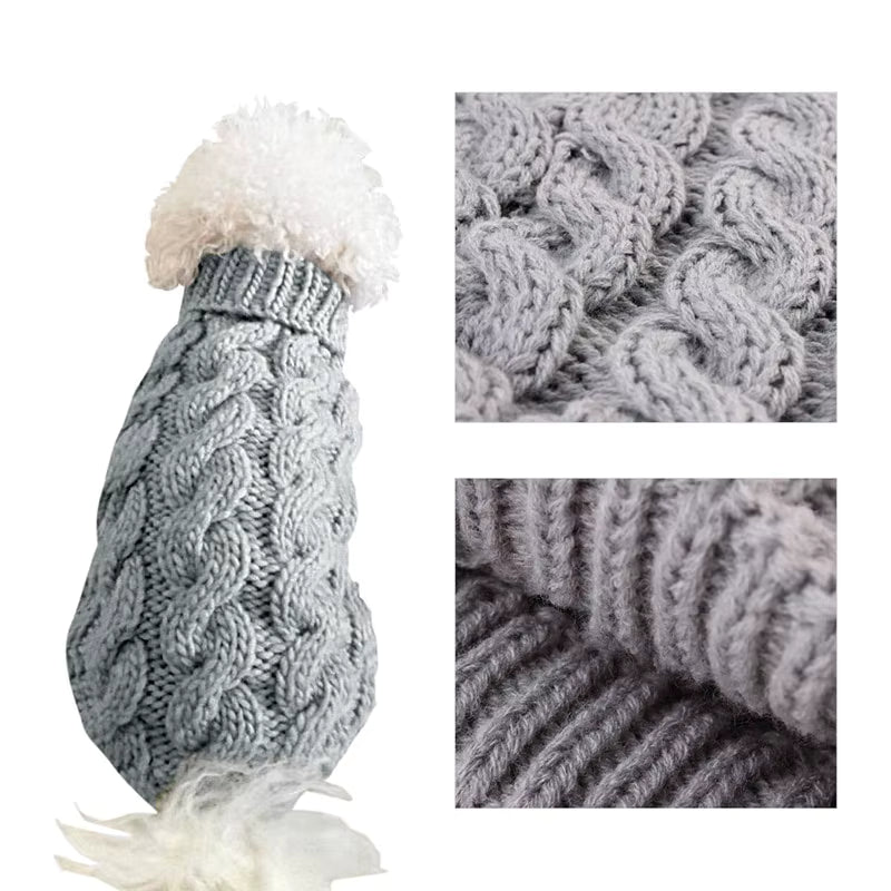 Chunky Cable Knit Dog Sweater & Winter Turtleneck