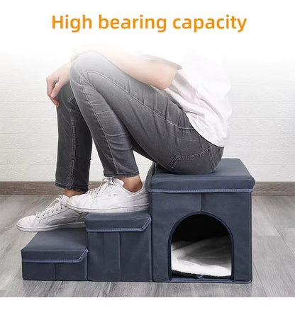ThePetzStore™ 3-in-1 Foldable Pet Stairs & Cozy Condo Bed