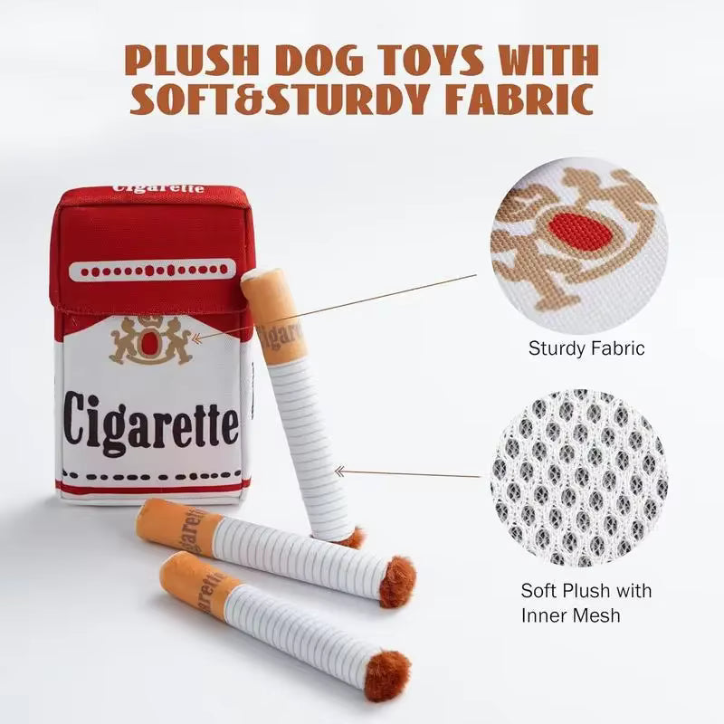Funny Cigarette Pack Plush Dog Squeak Toy