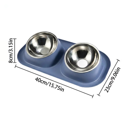 Double Stainless Steel Pet Bowl Set with Anti-Spill Tray