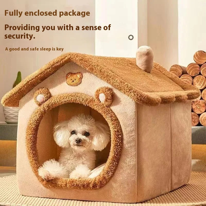 CloudSoft™ Cozy Cave Retreat – 2-in-1 Pet House & Bed