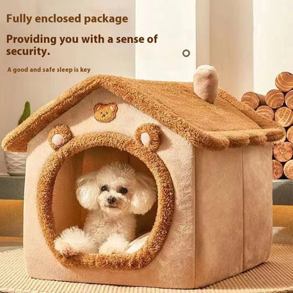 CloudSoft™ Cozy Cave Retreat – 2-in-1 Pet House & Bed