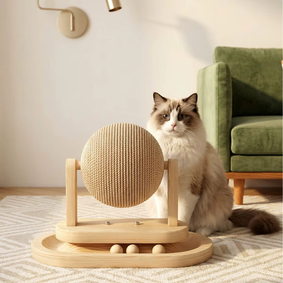 PetzSpin 2-in-1 Wooden Cat Scratching Ball & Track Toy