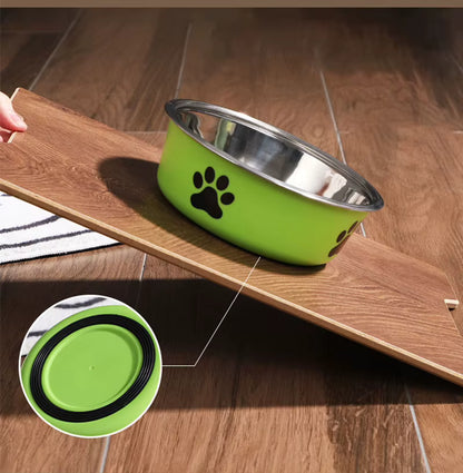 Non-Slip Stainless Steel Paw Print Pet Bowl