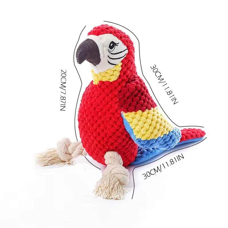 ThePetzStore™ Interactive Squeaky Parrot Plush & Rope Dog Toy