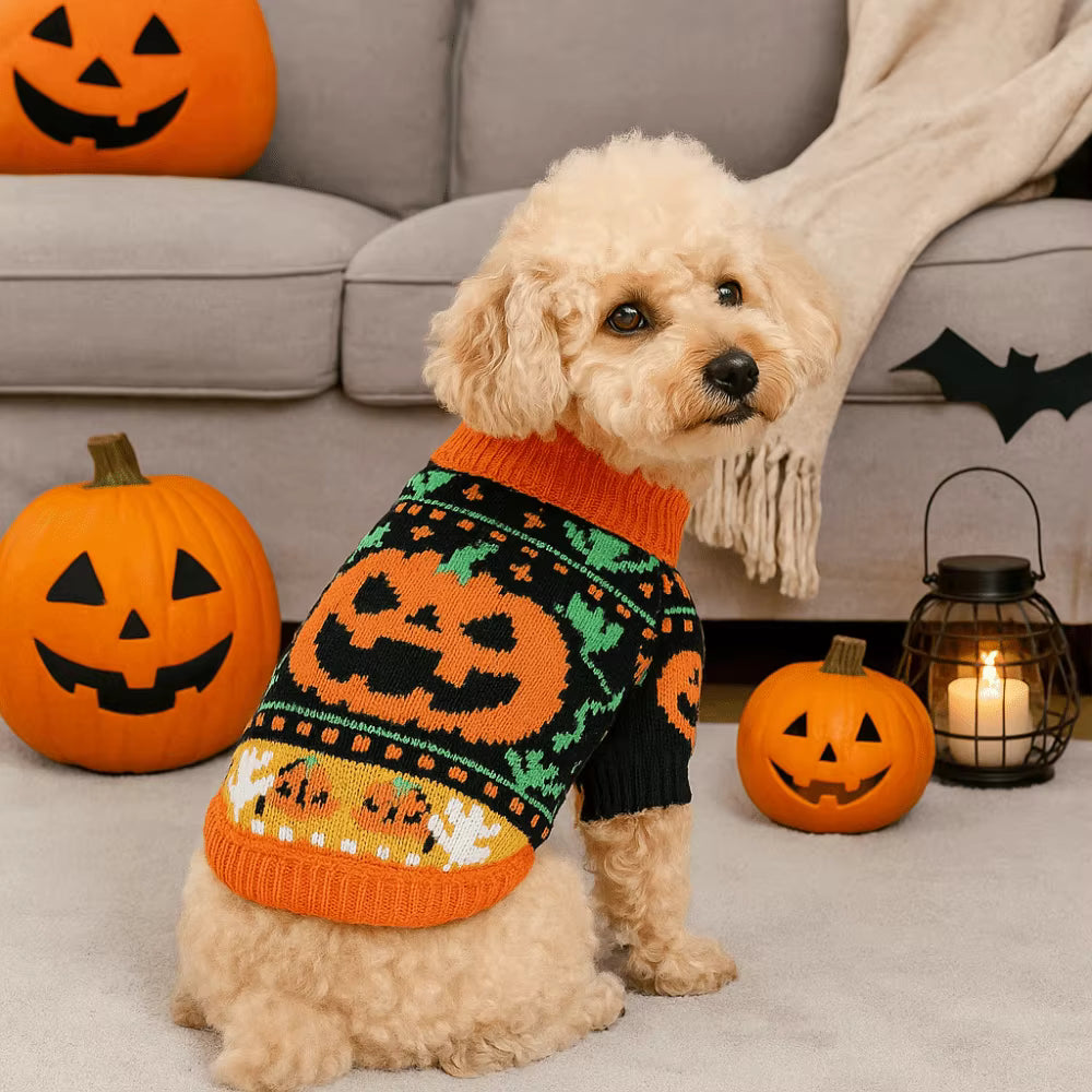 Spooky Pumpkin & Festive Knit Dog Sweater