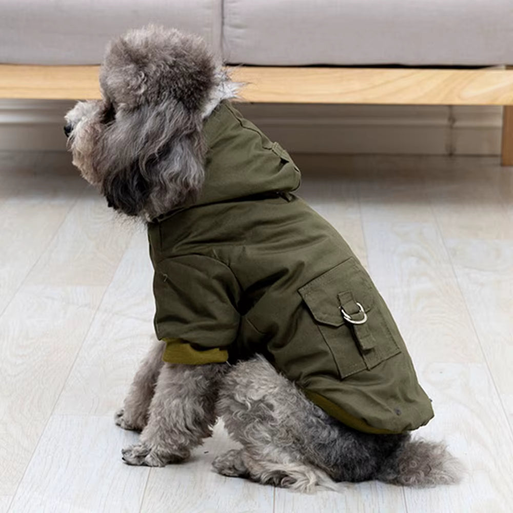 Cargo Winter Dog Jacket with Fur Hood