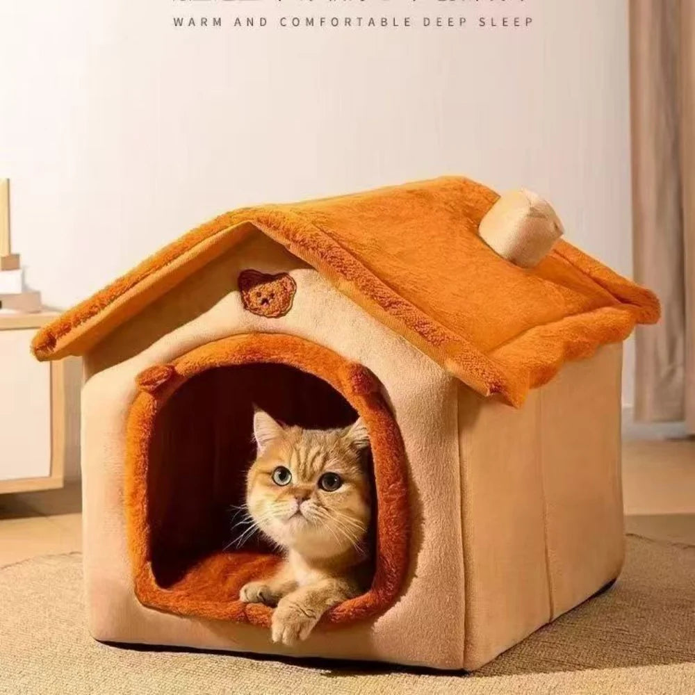 CloudSoft™ Cozy Cave Retreat – 2-in-1 Pet House & Bed