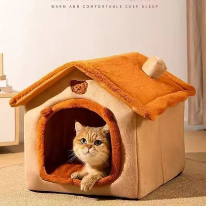 CloudSoft™ Cozy Cave Retreat – 2-in-1 Pet House & Bed