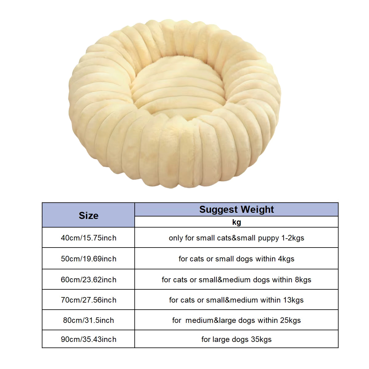 PetzCloud Fluted Velvet Donut Pet Bed | Ribbed Calming Nest