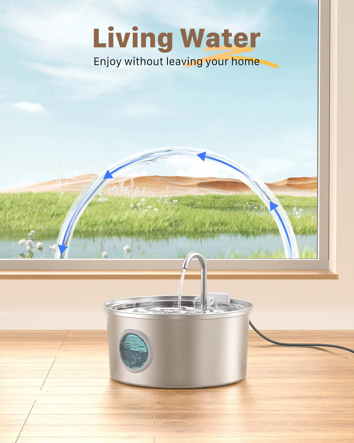 PureFlow Stainless Steel Pet Water Fountain – 3.2L Ultra-Quiet Dispenser