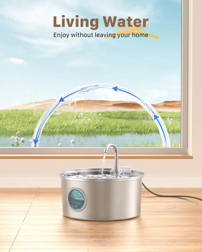 PureFlow Stainless Steel Pet Water Fountain – 3.2L Ultra-Quiet Dispenser