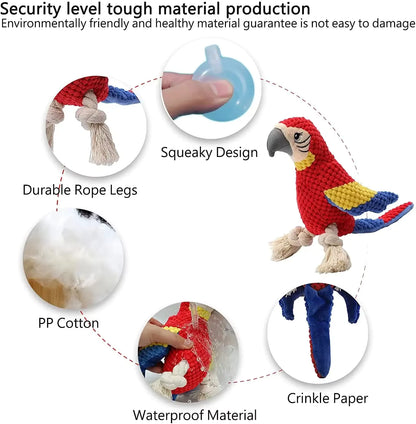 ThePetzStore™ Interactive Squeaky Parrot Plush & Rope Dog Toy